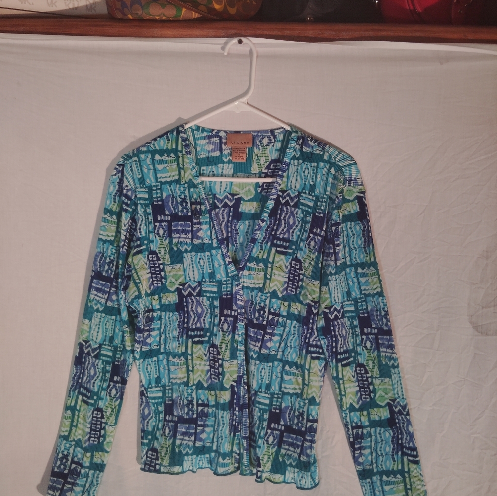 Chores for fitting blouse teal yellow blue